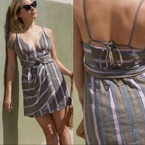 Free People Party Time Mini Dress Striped Printed Smocked Wrap XS